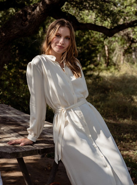 Silk Shirtdress in ivory