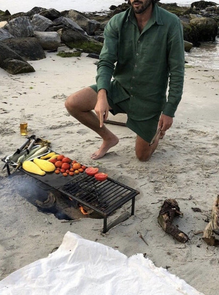 Farm to Table Shorts, chard, with shirt in chard