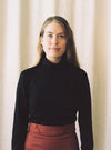 Jasmine Rollneck, Black Rib Knit, with Murphy Skirt in Rust